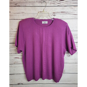 Alfred Dunner Short Sleeve Top Purple Crew Neck Cable Knit Ribbed Womens Size 1X